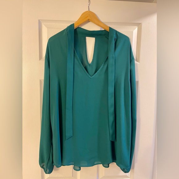 Torrid women’s plus size 2 mock neck long sleeve forest green blouse, EUC - Picture 5 of 5